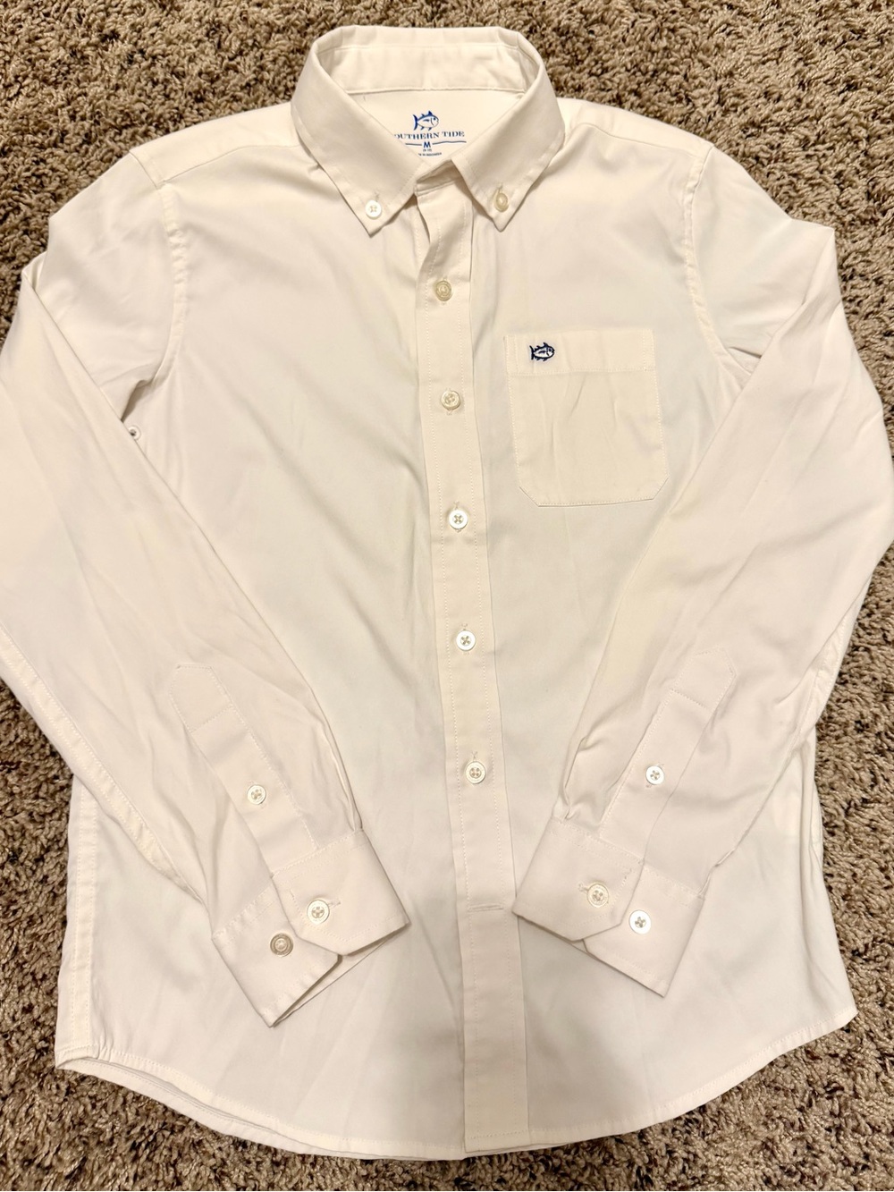 Southern Tide White Button-Down Shirt with Embroidered Pocket Logo